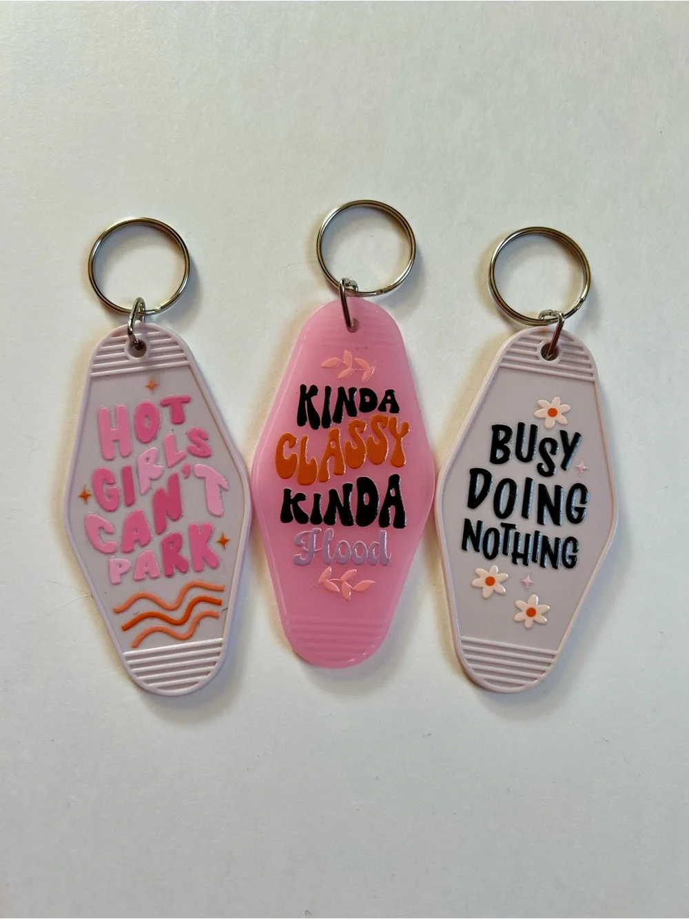 Set of 3 Sassy Girlhood Quote Retro Motel Keychains Custom Gift